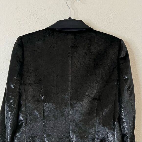 FRAME Black Metallic Velvet Satin Single Blazer Jacket Size 2 - Picture 9 of 12